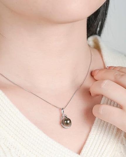 Tahitian Black Pearl Necklaces for Women, Sterling Silver Single Pearl Pendant Necklace Birthday Anniversary Jewelry Gifts for Wife Mom
