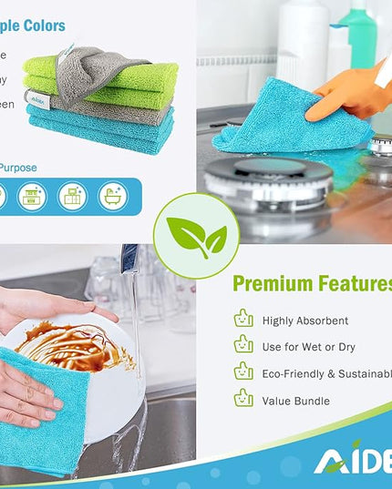 AIDEA Microfiber Cleaning Cloth-24PK, Soft Microfiber Towels for Cars, Absorbent Cleaning Rags, Lint-Free Streak-Free Wash Cloths for House, Kitchen, Window(12in.x12in)