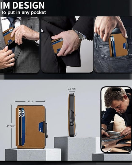 SEMORID Wallet for Men, Mens Wallet Minimalist Slim Wallet, RFID Blocking Smart Pop Up Wallet with Money Clip & ID Window, Metal Compact Wallet, Aluminum Credit Card Holder Wallet