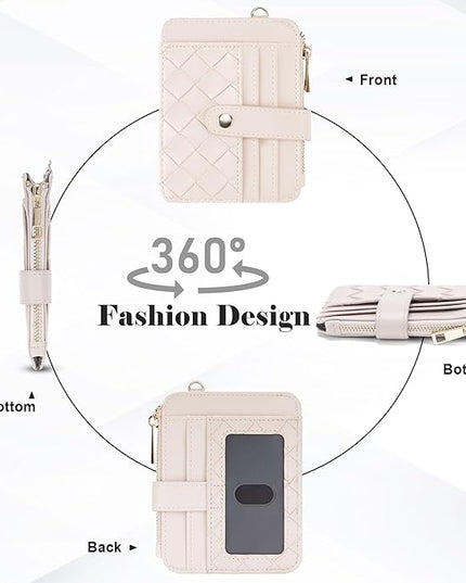 Keychain Wallet with Bracelet RFID Blocking Wristlet Credit Purse Card Holder, Silicone Bead Tassel Key Ring for Women