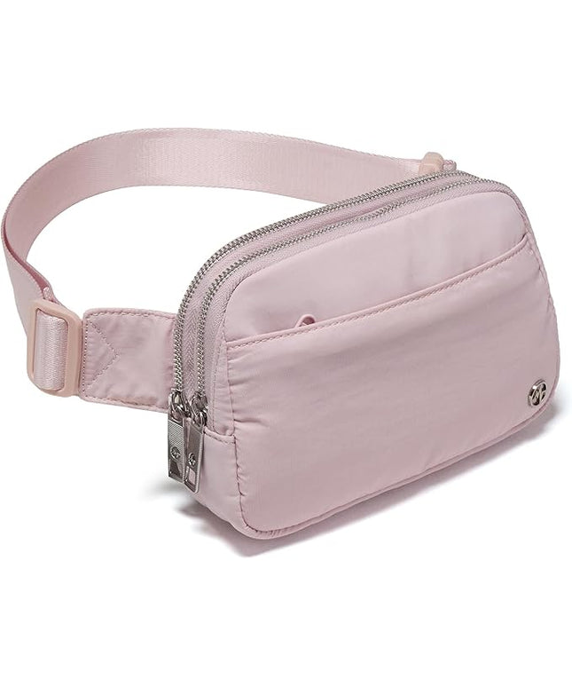 Pander Everywhere Belt Bag for Women, 5 Zipper Pockets Nylon Crossbody Fanny Pack Purse (Pink).