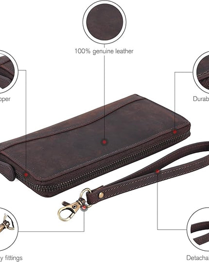 Oak Leathers Brown Leather Wallet for Women - RFID Womens Wallet Clutch with 8 Credit Card Holder, Coin Pocket