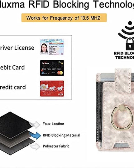 BIAJIYA Phone Card Holder RFID Leather Wallet Credit Adhesive Cell Case Stick-on Card Holder for Women and Men Back of Phone for Most of Smartphones