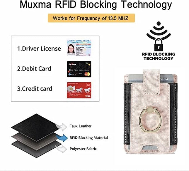 BIAJIYA Phone Card Holder RFID Leather Wallet Credit Adhesive Cell Case Stick-on Card Holder for Women and Men Back of Phone for Most of Smartphones