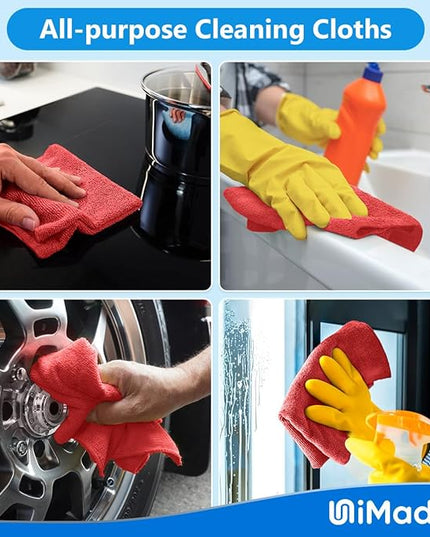 Shop Towels Rags, 50 Pack Reusable Shop Rags Bulk Microfiber Cleaning Cloth Lint Free Cleaning Towels for Car Kitchen Automotive Bar Mechanic Restaurant Garage, 11.5"x 11.5", Red