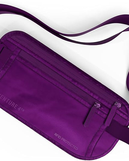 VENTURE 4TH Money Belt for Travel – Hidden Under-Clothes RFID Blocking Passport Holder & Slim Travel Wallet Pouch for Men & Women to Protect Cash, Cards & Documents (Sleek Purple)