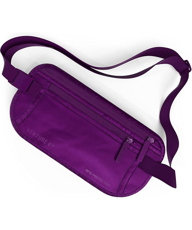VENTURE 4TH Money Belt for Travel – Hidden Under-Clothes RFID Blocking Passport Holder & Slim Travel Wallet Pouch for Men & Women to Protect Cash, Cards & Documents (Sleek Purple)