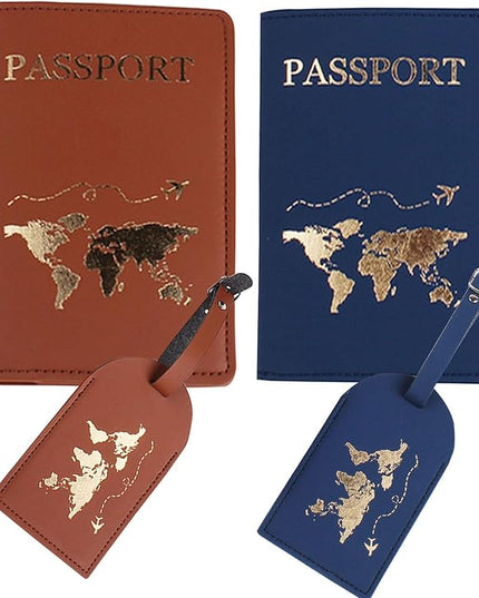 Passport Wallets Travel Holder Set, Anniversary, Valentines Day gift for Couple,Honeymoon gift,Bridal Shower Gift,Slim Passport Case