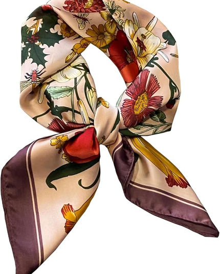 MINIDORA Satin Scarves for Women 27.5 × 27.5 inches Medium Square Elegant Silk Feeling Head Scarf