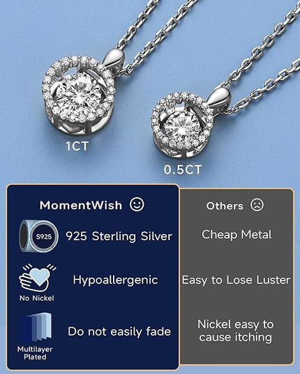 MomentWish Necklace for Women, Sparkling Gift for Her, 1Carat Moissanite Heart Pendent for Her, 925 Sterling Silver Dance Necklace for Anniversary Christmas Valentines