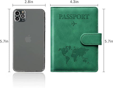 Passport Holder for Travel Passport Holder with Card Slots Holder Passport Case Passport cover for Women and Men Passport Wallet Travel Essentials and Accessories (Buckle, Green)