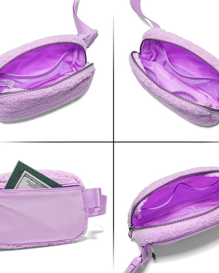 Gitus Fleece Belt Bag Sherpa Fanny Pack Crossbody Bags for Women Fashion Waist Packs with Adjustable Strap for Gym Travel Hiking Running Trending Gifts for Teen Girls Women Men (Lavender)