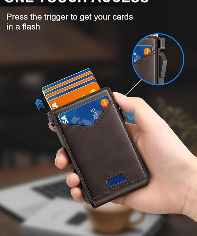 Wallet for Men RFID Wallet with 2 ID Windows & Money Clip, Slim Pop Up Card Holder for 10-12 Cards, Bifold Minimalist Smart Wallet for Front Pocket, Compact Metal Credit Card Holder, Gifts for Men
