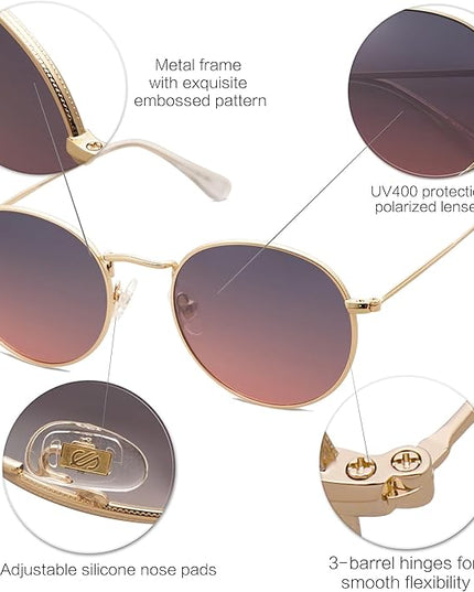 SOJOS Small Round Polarized Sunglasses for Women Men Classic Vintage Retro Shades UV400 SJ1014