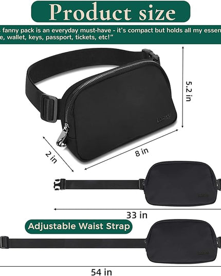 Anti-Theft Fanny Pack for Women & Men, Lightweight Secure Crossbody Waist Bag with Anti-Slip Adjustable Strap for Travel, Hiking, Running, Water-Resistant Belt Bag, Everyday Essentials Organizer Black