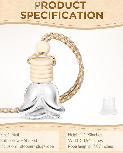 BBTO 50 Pcs Hanging Car Air Freshener Car Diffuser Bottles Empty Glass Perfume Bottle Freshener Diffuser Bottle Pendant for Essential Oil Fragrance Aromatherapy Bottle Ornament(Rose)