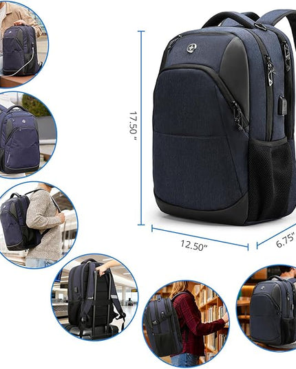 Swissdigital Design Travel Laptop Backpack for Men and Women, Business Backpack with USB Charging Port for Fits 16 Inch Notebook, Blue | SD1670-12
