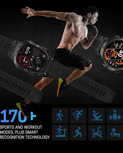 CARBINOX Blaze Smart Watch with GPS – Rugged Fitness Trackers, IP69K Waterproof, 170+ Sports Modes, Gorilla Glass, Make/Receive Calls, Step Counter Watch, Android & iOS Compatible