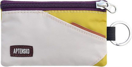 RFID Blocking Small Travel Wallet with Adjustable & Detachable Lanyard for Women&men- Minimalist Nylon Zipper Pouch with ID Card Holder, Keychain for Cash, Key, Coin (Almond+DarkYellow)