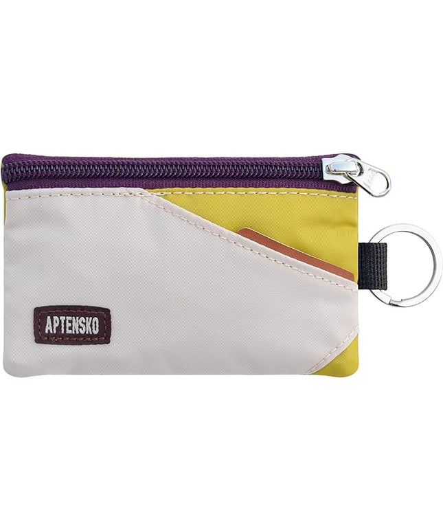 RFID Blocking Small Travel Wallet with Adjustable & Detachable Lanyard for Women&men- Minimalist Nylon Zipper Pouch with ID Card Holder, Keychain for Cash, Key, Coin (Almond+DarkYellow)