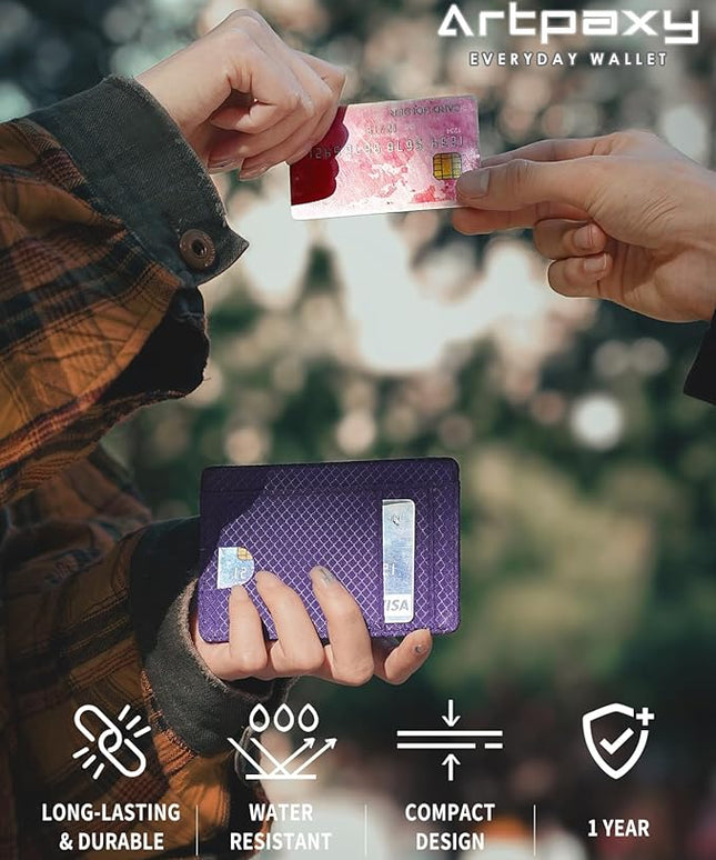 Artpaxy Slim Wallet for Men & Women, Minimalist Front Pocket Card Holder for Travel, RFID Blocking, Water Resistant Nylon Wallet for ID & Cash & Credit Card