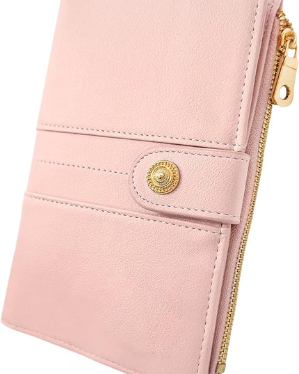 elzama Passport Holder for Travel Women, RFID Passport Wallet with Zipper Pocket, Credit Card, Pen, Sim Card, Cash, Coins Holders, Travel Passport Wallet with Zipper, Pink