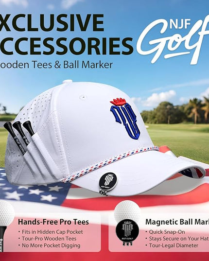 NJF Golf™ Hat Men - Breathable Mens Golf Hats, Adjustable Rope Snapback Cap, Convenient Cap with Tee Holder