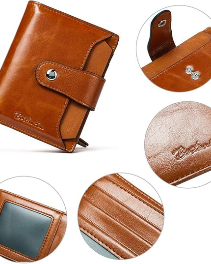 BOSTANTEN Women Leather Wallet RFID Blocking Small Bifold Zipper Pocket Wallet Card Case Purse with ID Window