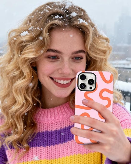 Magnetic for iPhone 13/14 Case Cute Curved Stripes Phone Case, Shockproof Slim TPU and Hard PC Protective Phone Cover Compatible with MagSafe Designed for Women Girls,Pink