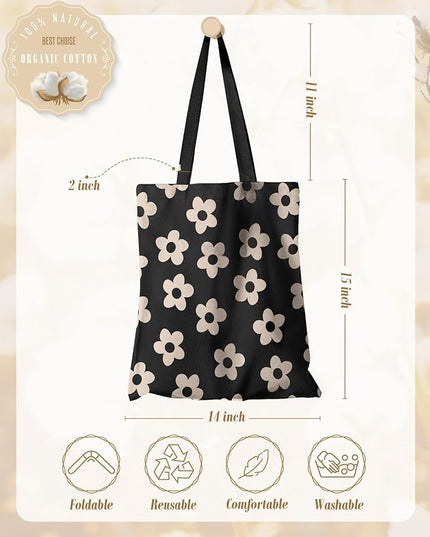 Aesthetic Canvas Tote Bag - Reusable Shoulder Tote Bag for Women Lady Casual Vacation, Shopping, Work, Gym