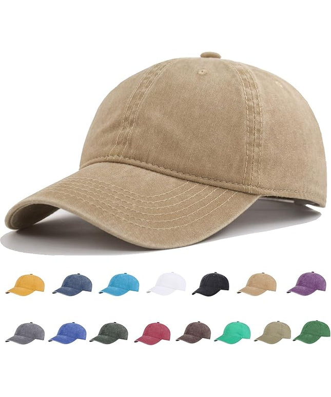 YEANIY Vintage Washed Cotton Plain Baseball Caps Adjustable Unstructured Soft Blank Casual Dad Ball Hats for Men Women