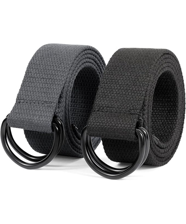 JASGOOD Men Canvas Belt Web Fabric Casual Belt with Black Double D-ring 1 1/2" Wide Set of 2