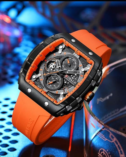PASOY Luxury Chronograph Watches for Mens Rubber Strap Black Waterproof Date Analog Quartz Watch
