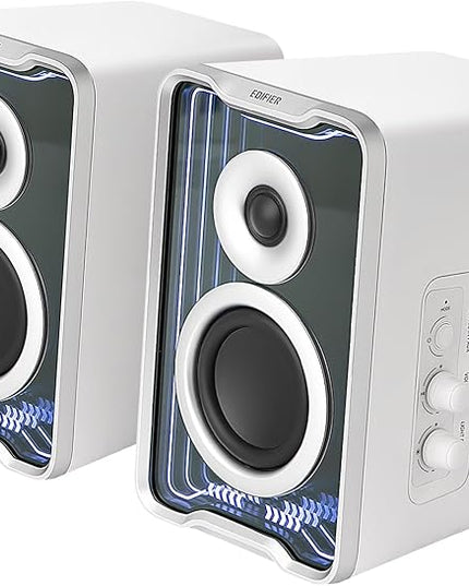 Edifier QR30 2.0 Desktop Active Speaker, Compact Bluetooth V5.4 Computer Speakers, Wireless Bookshelf Speaker, 30W (RMS), 3.5mm AUX & USB-A Wired Input, Dynamic Light Effects, App Control, White