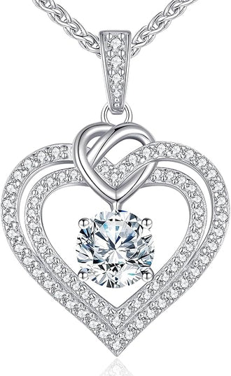 OOBEE Moissanite Heart Necklaces for Women, 1- 4 Carat Moissanite 925 Sterling Silver Gold Plating Fine Women Necklace，Ideal Anniversary Birthday Christmas Valentine Mothers Day Jewelry Gifts for Mom Wife Her Girlfriend