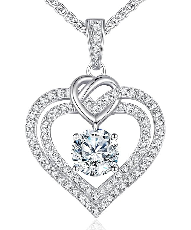 OOBEE Moissanite Heart Necklaces for Women, 1- 4 Carat Moissanite 925 Sterling Silver Gold Plating Fine Women Necklace，Ideal Anniversary Birthday Christmas Valentine Mothers Day Jewelry Gifts for Mom Wife Her Girlfriend