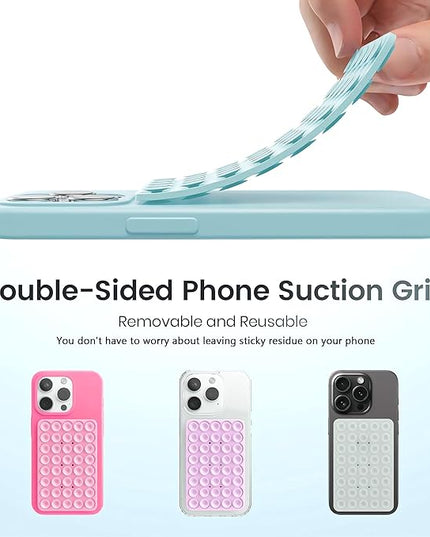 Silicone Double-Sided Suction Phone Case Detachable Mount, ASMR/Fidget Sticky Phone Grip Hands-Free Accessories for Selfies & Videos, Trending TikTok items for iphone & Android (3.74"x2.2", Baby Blue)