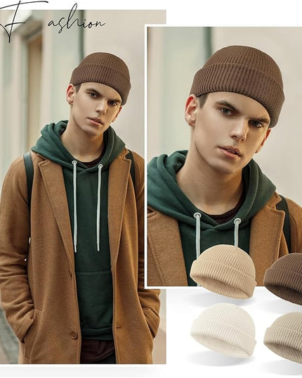 SATINIOR 4 Pieces Trawler Beanie Watch Hat Roll up Edge Skullcap Fisherman Beanie Unisex