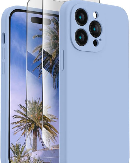FireNova Designed for iPhone 14 Pro Max Case, Silicone Upgraded [Camera Protection] Case with [2 Screen Protectors], Soft Anti-Scratch Microfiber Lining Inside, 6.7 inch, Light Blue