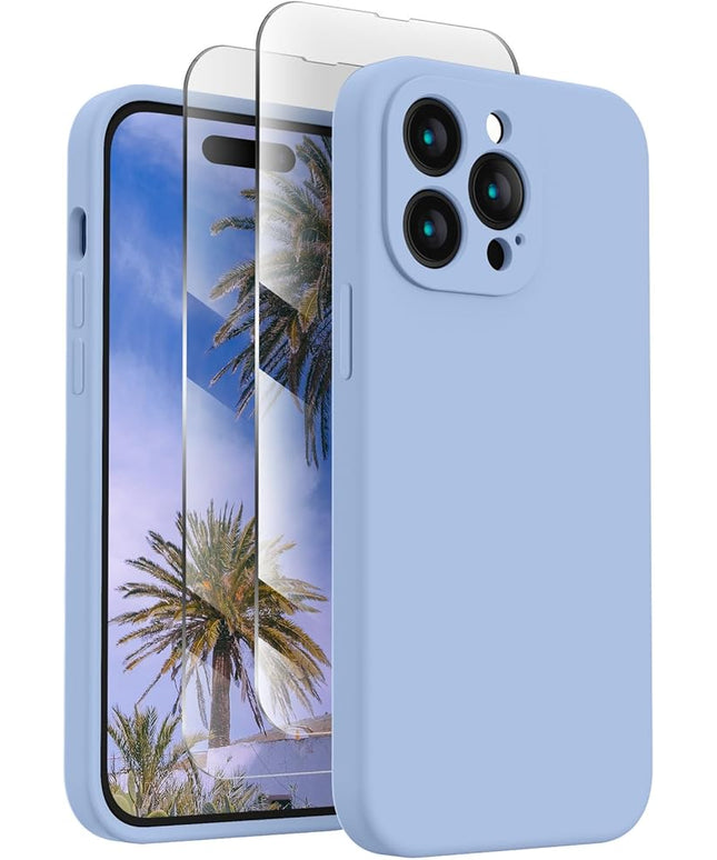 FireNova Designed for iPhone 14 Pro Max Case, Silicone Upgraded [Camera Protection] Case with [2 Screen Protectors], Soft Anti-Scratch Microfiber Lining Inside, 6.7 inch, Light Blue