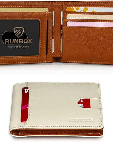RUNBOX Wallet for Men Slim 11 Credit Card Holder Slots Leather RFID Blocking Small Thin Men's Wallet Bifold Minimalist Front Pocket Large Capacity Gift Box