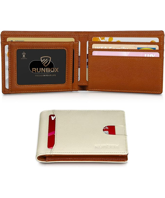 RUNBOX Wallet for Men Slim 11 Credit Card Holder Slots Leather RFID Blocking Small Thin Men's Wallet Bifold Minimalist Front Pocket Large Capacity Gift Box