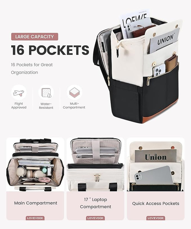 LOVEVOOK 17.3 Inch Laptop Backpack for Women, Large Capacity Travel Backpack with Organizer Bag, Waterproof Carry on Backpack Work Bag with USB Port, Teacher Nurse Backpack Purse, 2PCS