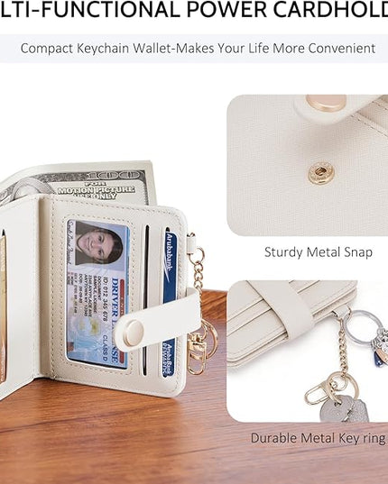 POIUGOYA Slim Wallet for Women,RFID Blocking Bifold Credit Card Holder with Zipper Coin Pocket,ID Window,Keychain