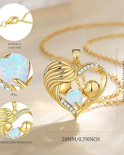 FANCIME Mom Birthstone Necklace Mother and Child Love Heart Necklace I Love You Mom Gifts Mothers Day Birthstone Jewelry Gifts for Grandmother Women Wife, 16"+2" Inches