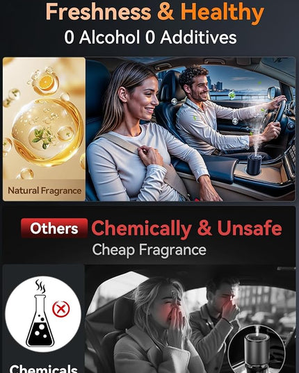Ceeniu Smart Car Air Fresheners, New smell experience by Ultrasonic mist, Auto On/Off, Powerful Built-in Battery, Long lasting natural fragrance, Adjustable car freshener, Bamboo scent
