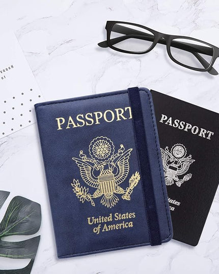 WALNEW Passport Holder for Travel, RFID Passport Cover Wallet for Women Men, PU Leather Passport Book Card Holder Case with Pen, Travelling Essentials for Flying