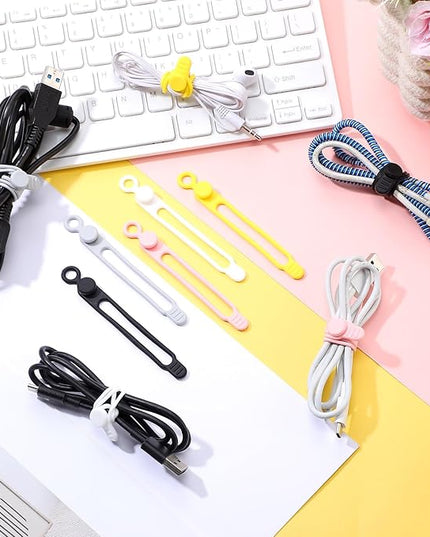 Nuanchu 40 Pcs Silicone Cable Ties Reusable Holder Adjustable Straps Multipurpose Charging Cable Organizer for Fastening Charging Cords Wires(4.17 Inch,Assorted Color)
