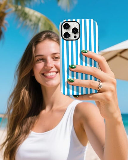 Magnetic for iPhone 14 Pro Max Case Cute Stripes Phone Case, Shockproof Slim TPU and Hard PC Protective Phone Cover Compatible with MagSafe Designed for Women Girls, Deep Blue