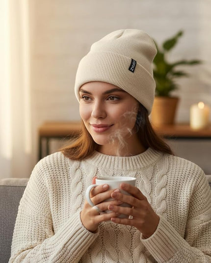 Zylioo Plus Size Fleece Lined Beanie Hat,2XL/XL/L/M/S Thermal Knitted Hat,Winter Warm Lined Snow Hats for Women Men